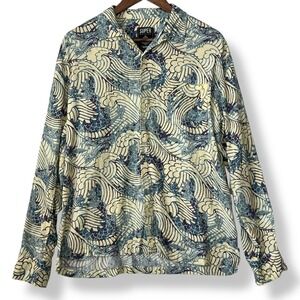 Super Massive Men M Rayon Dragon Wave Long Sleeve Button Up Shirt Novelty Asian